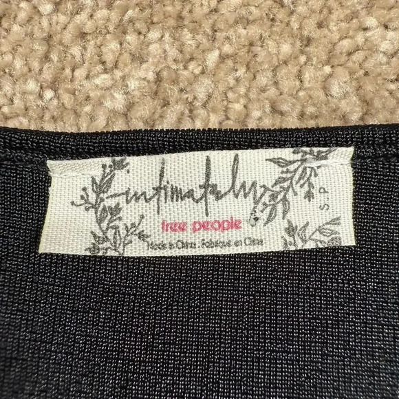 Intimately Free People Turnt Bodysuit Small Black Plunge Neck Thong Draped L/S - Picture 7 of 14